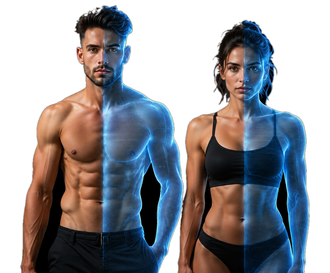 Man and woman with digital body visualization